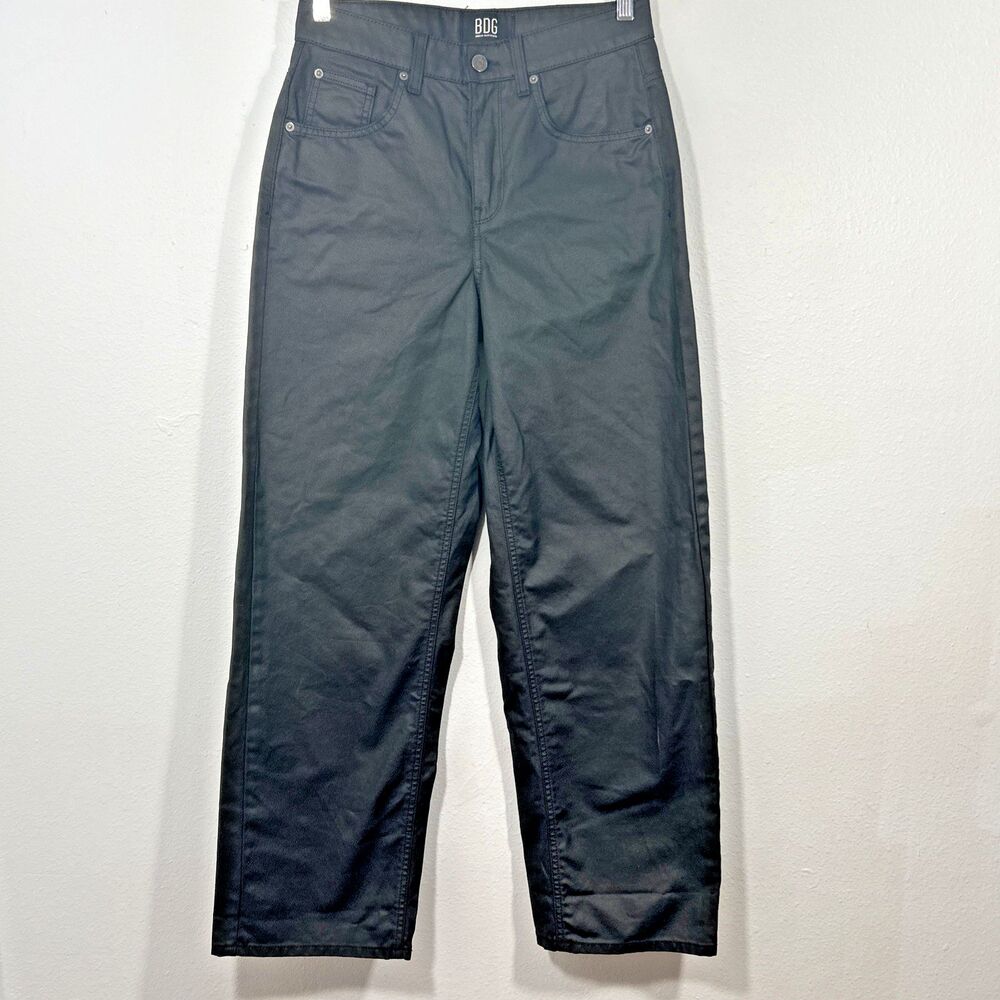 Urban Outfitters BDG Jeans Womens 26W Black Coated Waxed Wide‎ Leg Loose Baggy